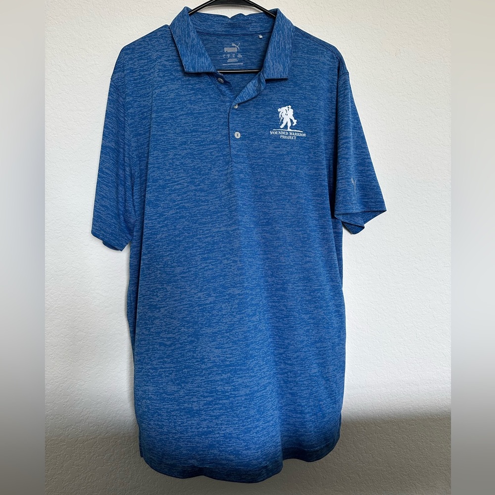 Puma Space Dye Blue Polo Wounded Warrior Project Shirt